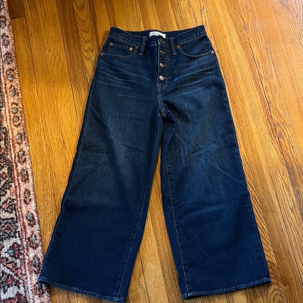 Madewell wide leg crop jeans Hayes wash button front
